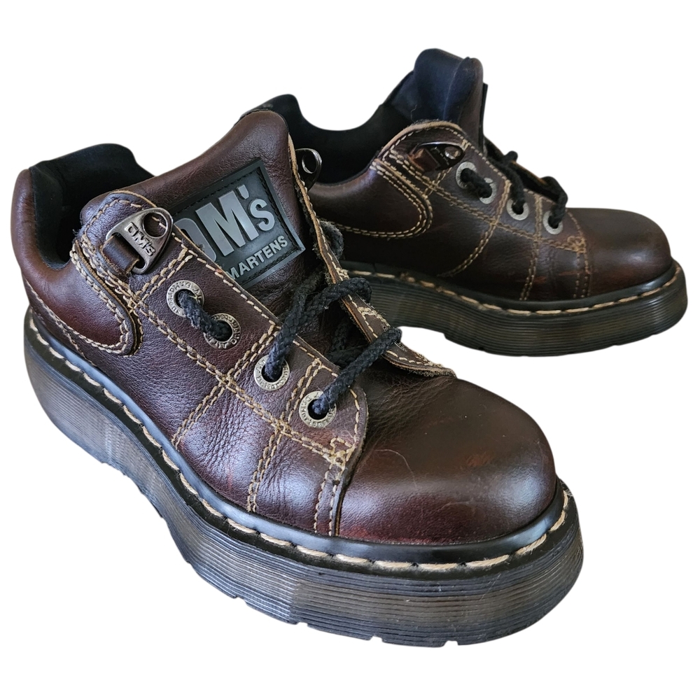 Vtg Dr Martens Shoes Womens Sz 6 Brown Leather Platform Oxford Chunky Y2K Docs